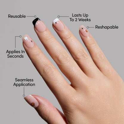 Glamnetic Press On Nails - Tiny Pumpkin | Short Squoval French Tip Fake Nails with Pumpkin Graphics & Glossy Finish, Salon Quality Halloween Nails | 15 Sizes - 30 Nail Kit with Glue