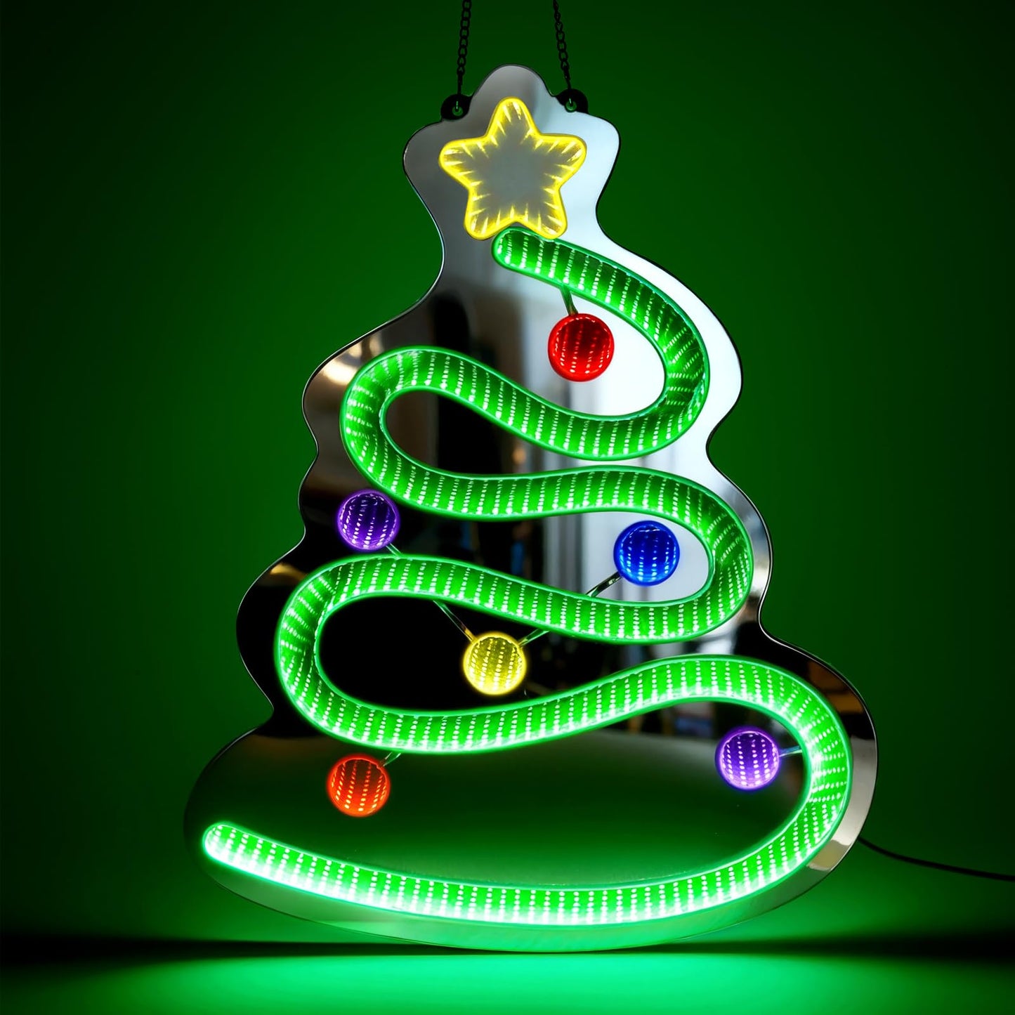 FITNATE 3D Infinity Mirror Light Christmas Tree LED Sign, 19.7x15.4 Inch Wall Decor with 10 Brightness Modes, Holiday Light Up Decoration for Home, Christmas Party