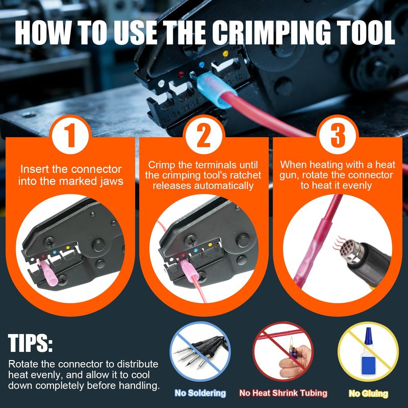 Pliertool Crimping Tool for Heat Shrink Connectors-AWG 26-10, Ratcheting Wire Terminal Crimper Crimping Pliers Available for Insulated Nylon Connectors and Wire Terminal