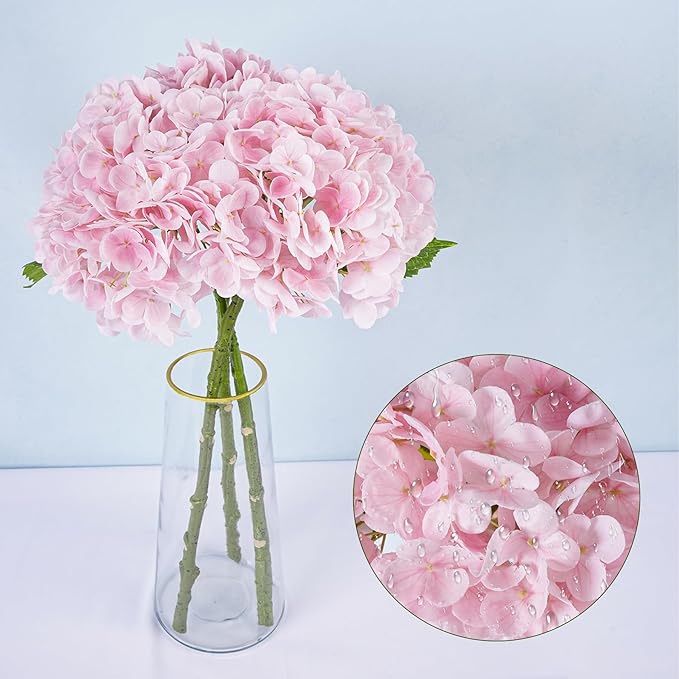 BonBloom's 3 Pcs Pink Artificial Hydrangea Flowers 21" Real Touch Flowers Latex Fake Hydrangea Flowers for Wedding Centerpieces Flower Arrangement Home Decor