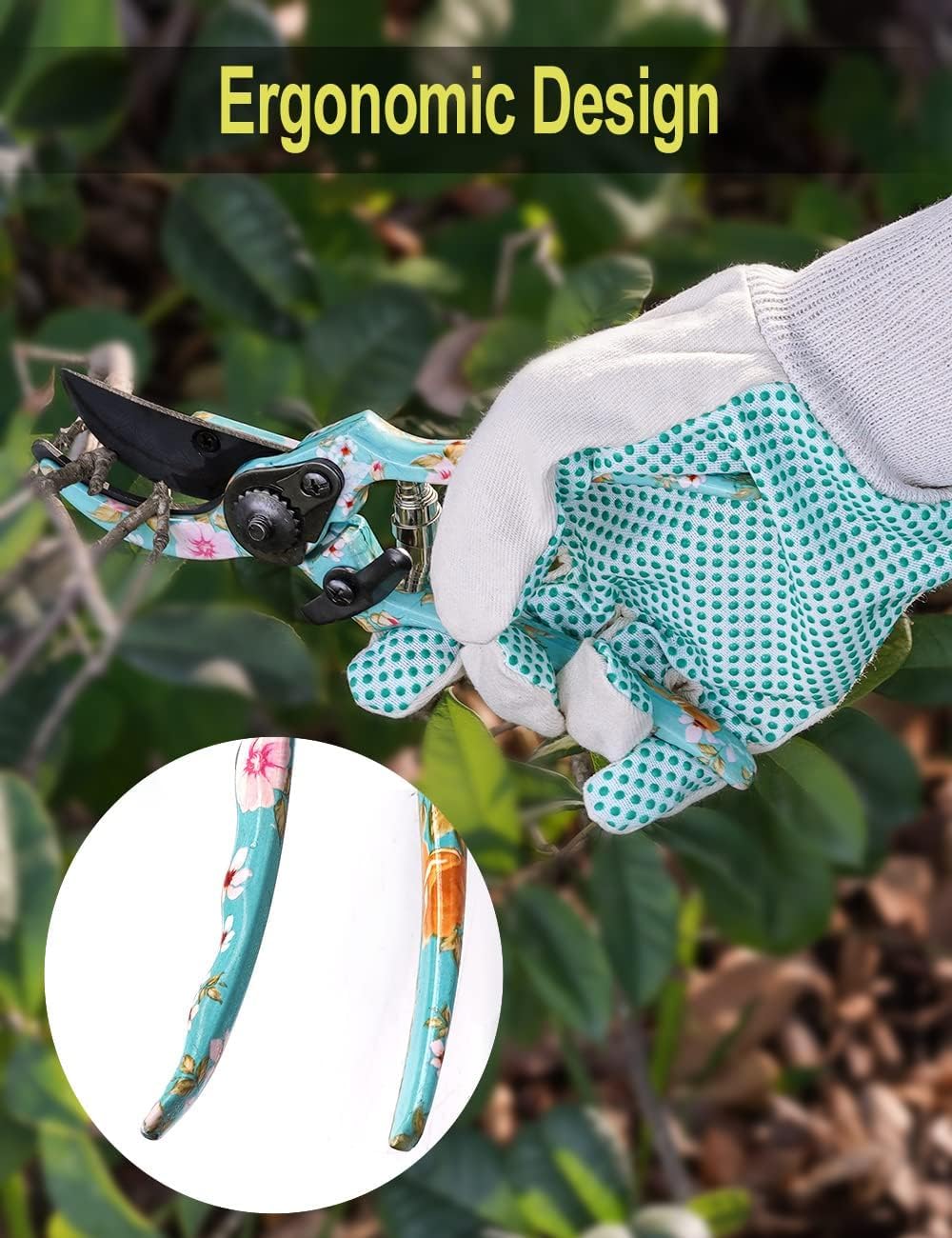 Gardening Gifts For Women, TOYPOPOR 6Pcs Garden Tools Set with Floral Print, included Trowel Fork Scissors 2 Candles and Gloves, Mother's day Birthday Gifts for Mum for Ladies Gardener