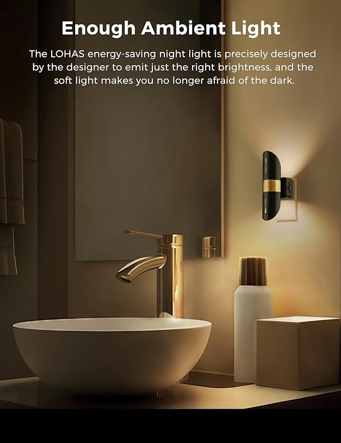 L LOHAS LED Night Lights Plug into Wall, [2-Pack] Decorative Plug in Night Light with Light Sensor,0-100LM Adjustable Brightness,Soft White 3000K, Nightlight for Hallway Bedroom Bathroom