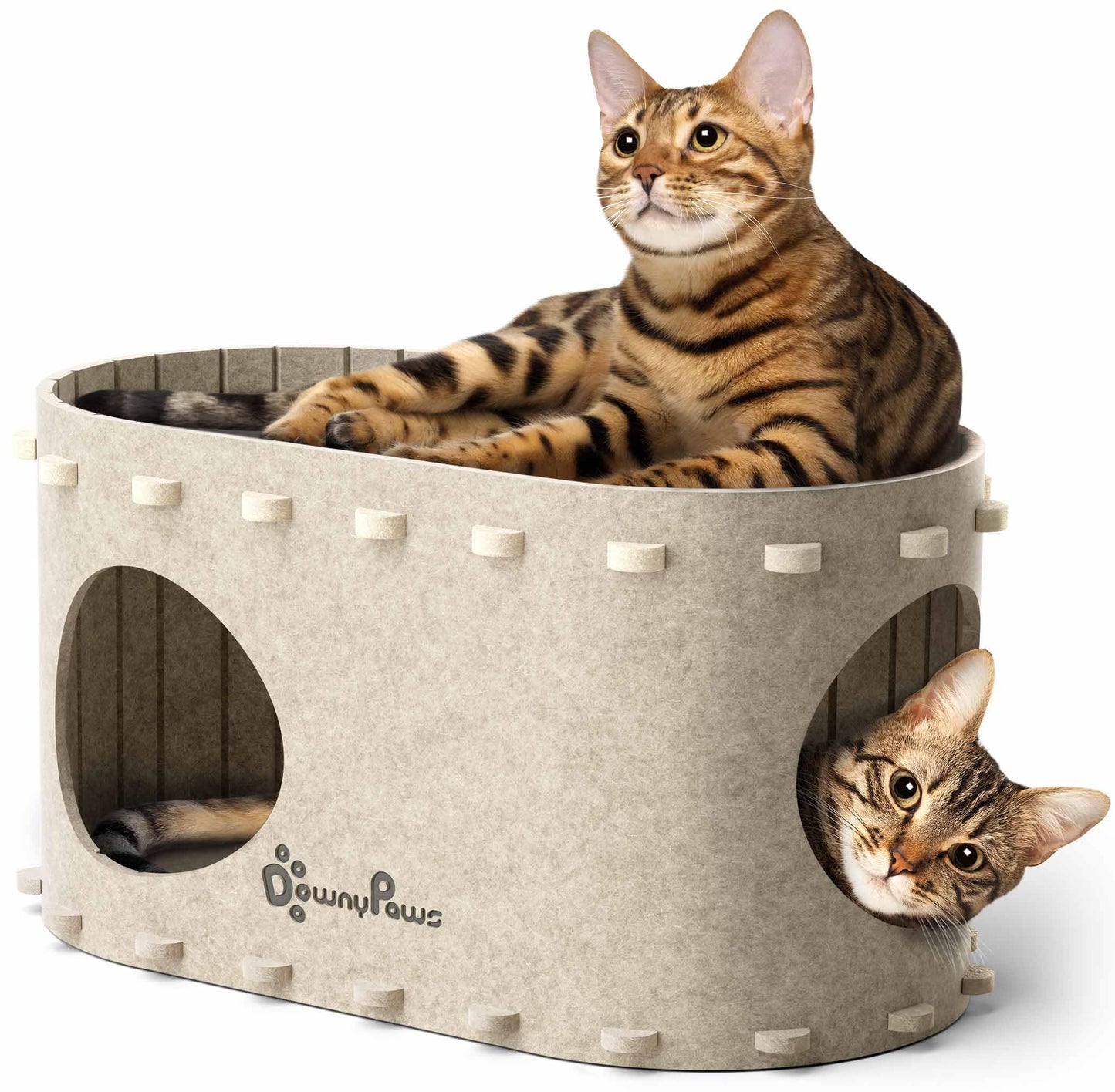DownyPaws Cat House for Indoor Cats, Cat Bed Cave for Multiple & Large Cats Up to 22 Lbs, Scratch Resistant Peekaboo Cat Caves, Foldable Cat Tunnel Enclosed Bed, PeekaPurr, Cream