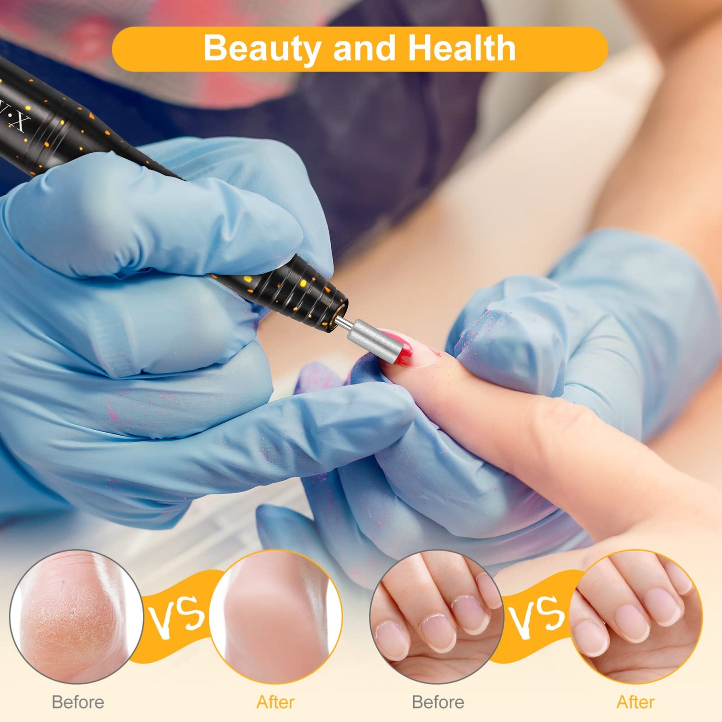 Portable Electric Nail Drill File Machine with Acrylic Nail Kit Set Professional 20000rpm Manicure Pedicure with Sanding Bands Brush for Nail Art Gel Nail Polish Tips Clippers
