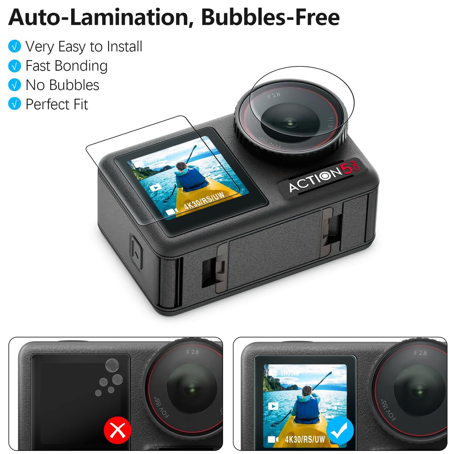 AMAZEAR Lens Screen Protector for DJI Osmo Action 5 Pro (2 Sets), Action5 Pro Accessories Tempered Glass Protector OLED Display, Ultra HD, 9H, Scratch Resistant, Bubble-Free(TGP)