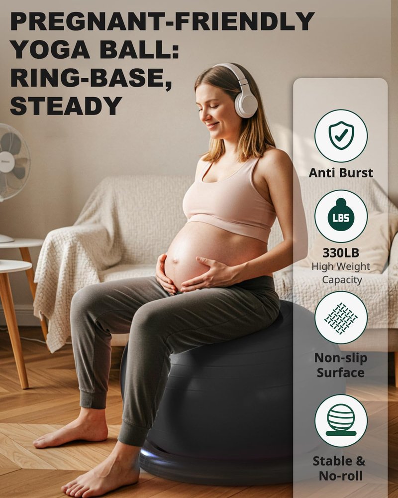 Trideer Yoga Ball Chair with Base for Office Desk, Exercise & Stability Ball Seat, Pilates Ball for Core Training, Pregnancy Ball for Comfort, Back Pain Relief & Active Sitting