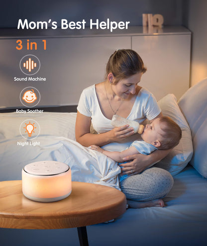 FamiSym White Noise Sound Machine Baby for Sleeping with Night Light – 34 Soothing Sounds, Rechargeable White Noise Machine for Kids Adults Sleep, Portable Lullaby Machine Baby Soother