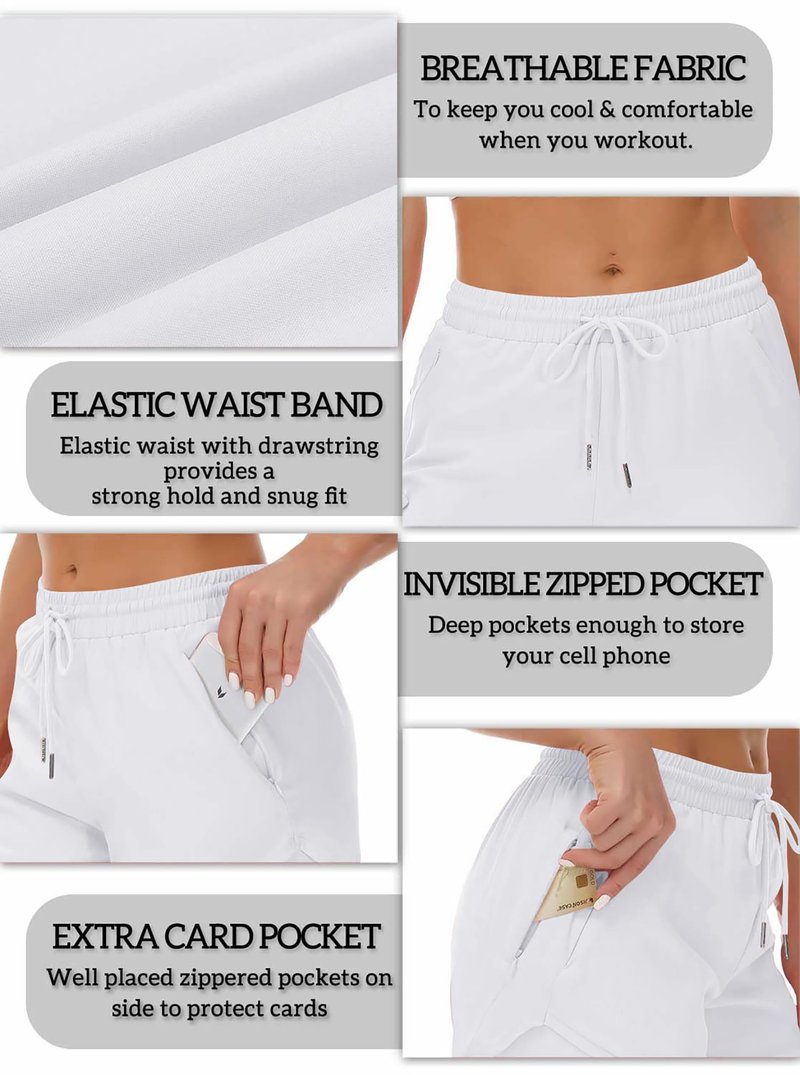 Mancreda Women's Running Shorts with Liner 3 Zipper Pockets Elastic Workout Athletic Gym Yoga Shorts(WH,XL) White