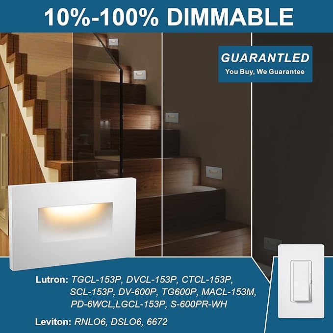Step Lights Outdoor 6 Pack Classic, 120V 3CCT Selectable Stair Lights Indoor, Waterproof LED Deck Decor Hardwired Dimmable, White Finish Aluminum Outdoor Lighting, ETL Wet Rated