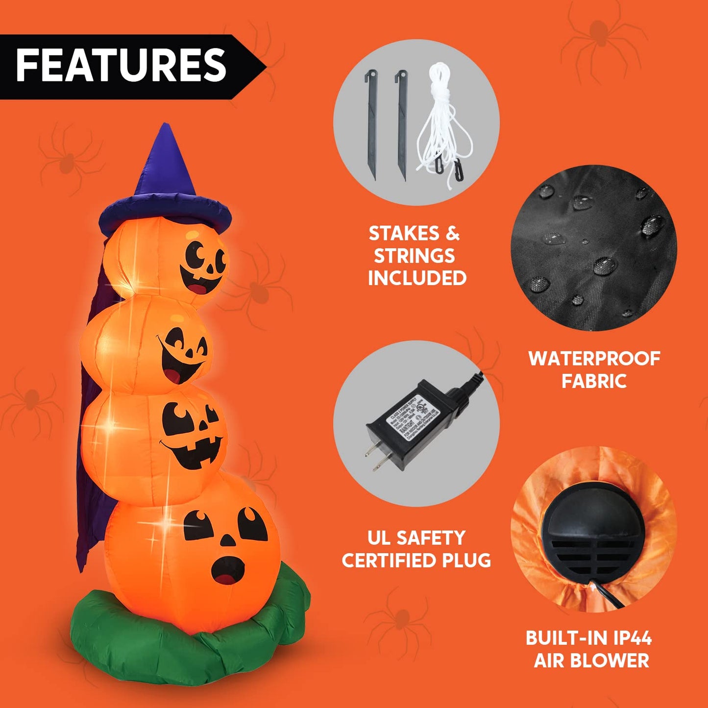 Joiedomi 6 FT Halloween Inflatables Outdoor Decorations, Blow Up Yard Decorations Inflatable Pumpkins with Witch Hat with Build-in LEDs, Stacked Pumpkins Blow Ups for Yard, Halloween Decor