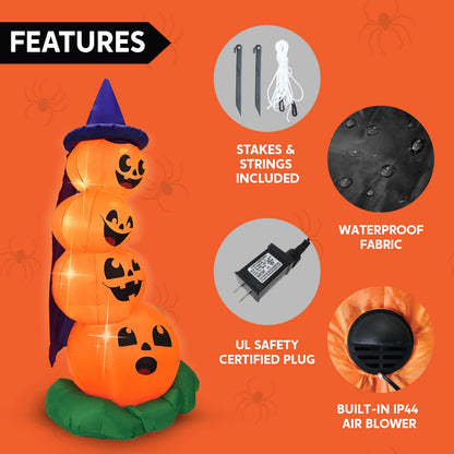 Joiedomi 6 FT Halloween Inflatables Outdoor Decorations, Blow Up Yard Decorations Inflatable Pumpkins with Witch Hat with Build-in LEDs, Stacked Pumpkins Blow Ups for Yard, Halloween Decor
