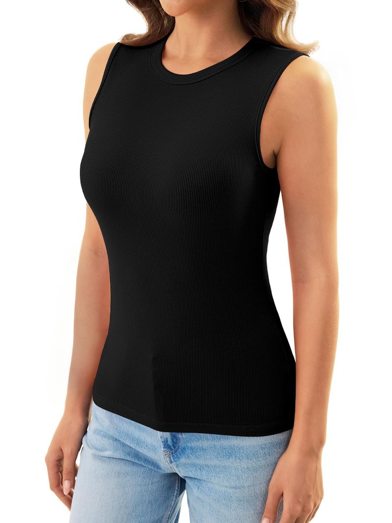 GKBK Womens Ribbed High Neck Tank Tops Racerback Slim Fitted Top Summer Basic Casual Sleeveless Shirts Black