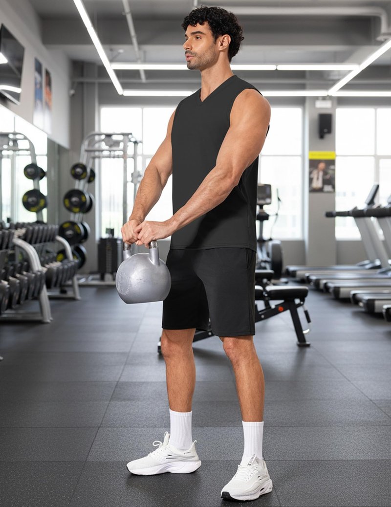 COOFANDY Men Workout Tank Tops V Neck Sleeveless Shirts Quick Dry Gym Muscle Tshirt Athletic Cut Off Shirt Black Large