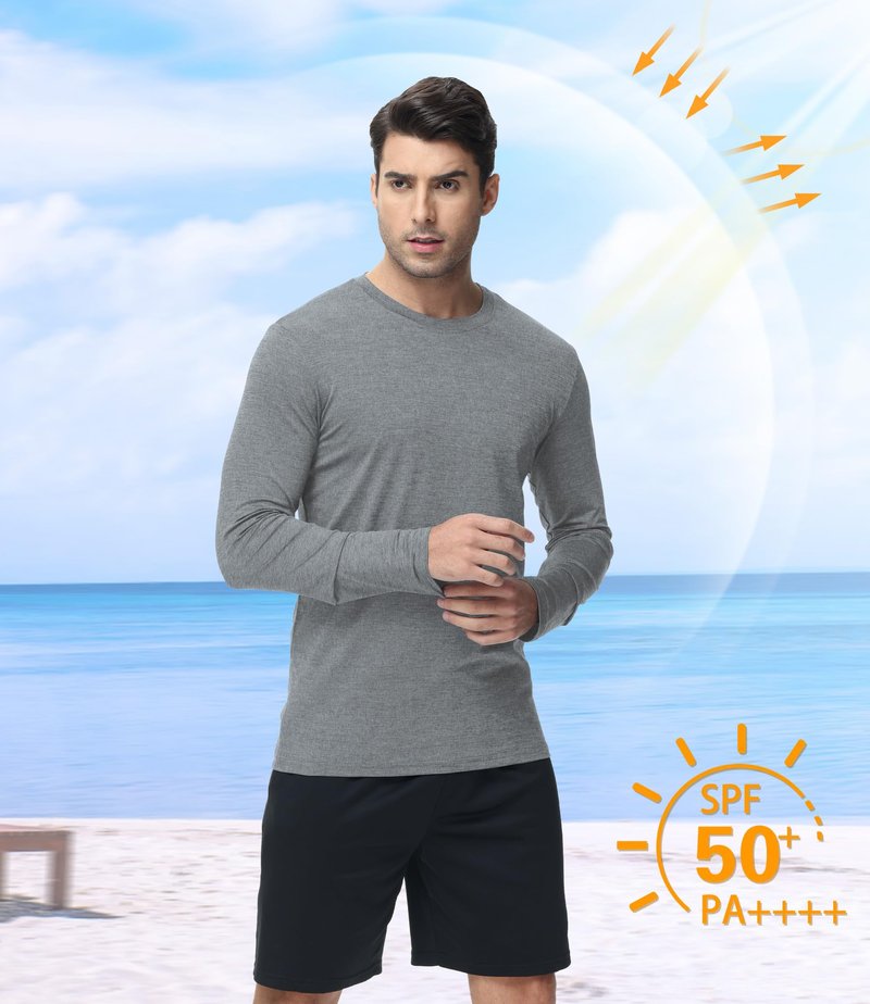 Kinglaman 6 Pack Men Dry Fit Workout Long Sleeve Athletic Gym UPF 50+ SPF UV Sun Protection Quick Dry Lightweight Shirts 1 Black 1 Gray 1 Heather Gray 1 Blue 1 Red 1 Green XX-Large
