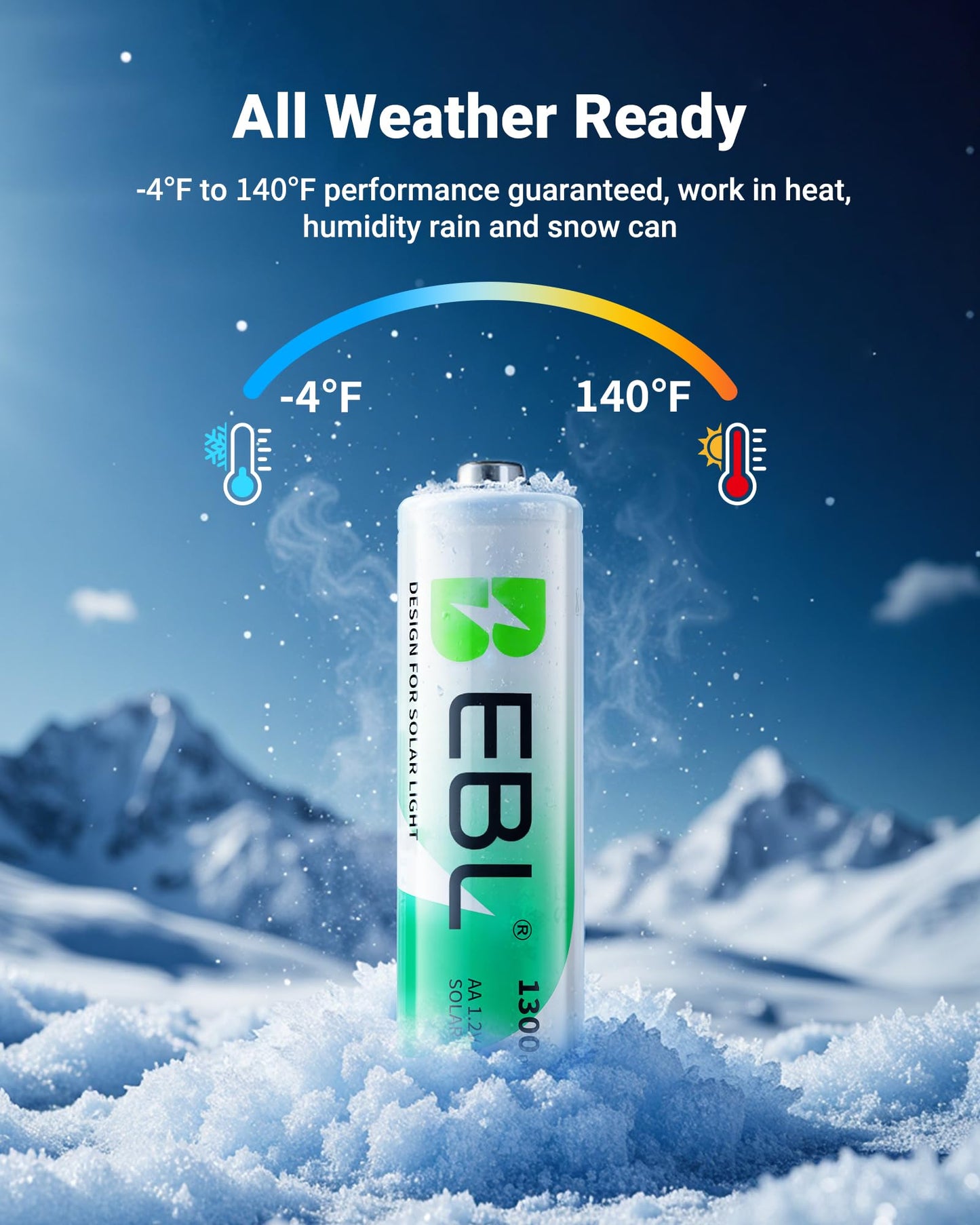 EBL Solar AA Battery Rechargeable Batteries for Outdoor Solar Lights, 1300mAh NIMH Pre-Charged 1.2V Recharge up to 1200x Times for Garden Landscaping String Lights, Pack of 12