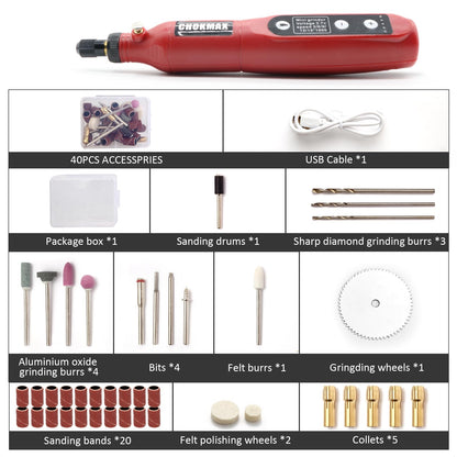 CHOKMAX Cordless Rotary Tool Kit, 3.7V Mini Grinder with 5 Variable Speed, Front LED Work Light, 42pcs Accessories Electric Multi-Tool for Polishing, Cleaning and Engraving