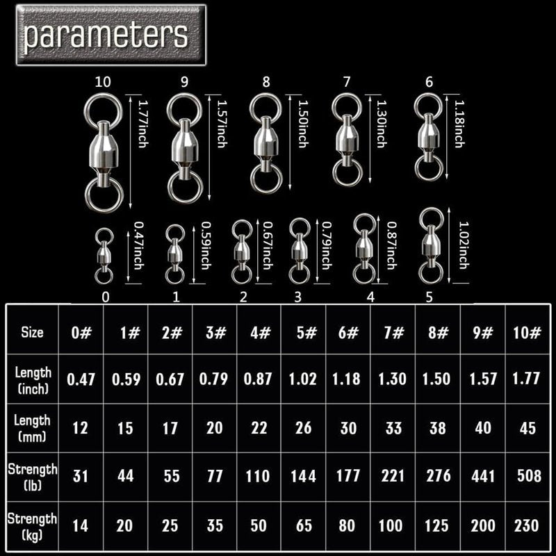 AMYSPORTS Ball Bearing Swivels Connector High Strength Stainless Steel Solid Welded Rings Barrel Swivels Saltwater Freshwater Fishing 50pcs 45lbs