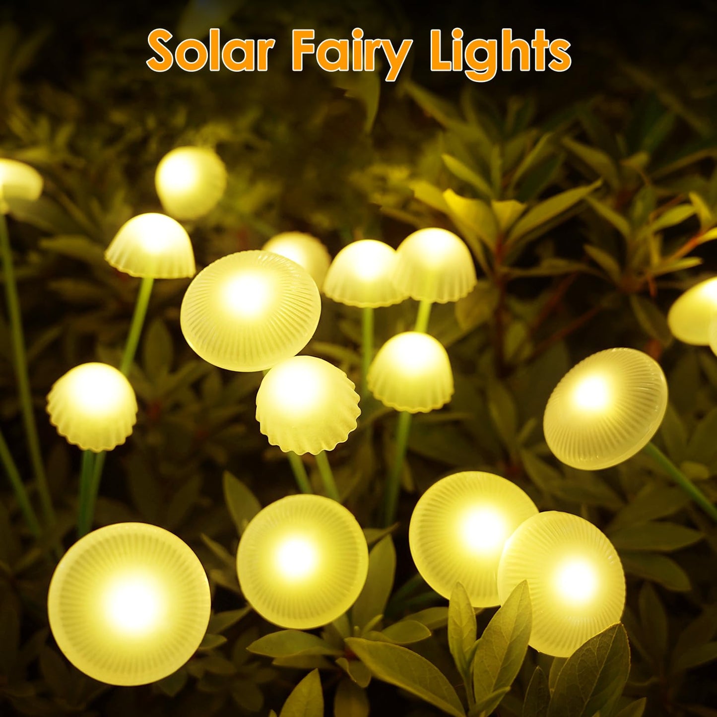 KAQ 4PK 32LED Solar Garden Lights Outdoor Waterproof | Solar Mushroom Lights for Outside Sway by Wind Firefly Fairy Light for Patio Pathway Garden Bush Yard Decorations (Warm White)