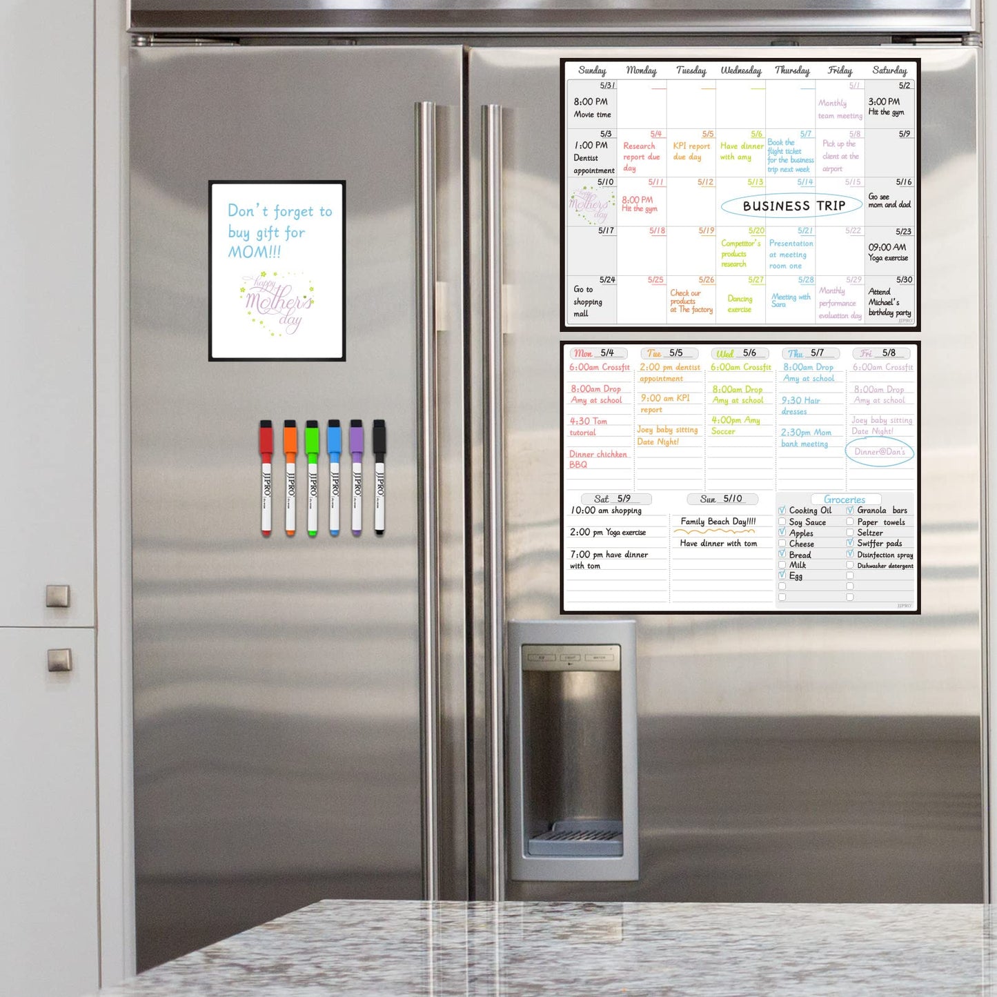 JJPRO Magnetic Dry Erase Monthly Calendar and Weekly Whiteboard for Fridge-Monthly Planner,Weekly Dry Erase Board for Refrigerators,One Bonus Notepad/to Do/Grocery List