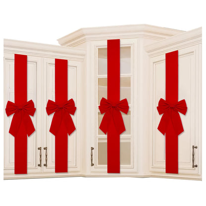 Cabinet Door Festive Ribbons and Bows Decoration Christmas Wreath Bow for Christmas Tree Fireplace Door Party Holidays Wrapping Decorations (4, Red Velvet)