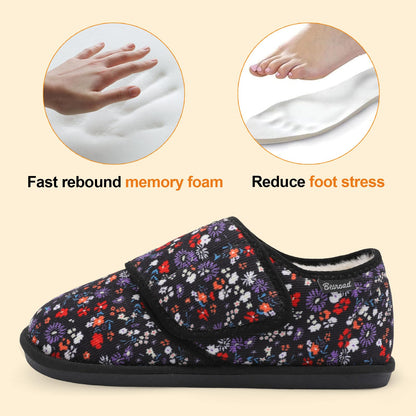 Besroad Winter Fuzzy House Slippers for Women Arthritis Edema Swollen Slippers Girls Fluffy Cozy Memory Foam Diabetic Shoes Flowers 8-9