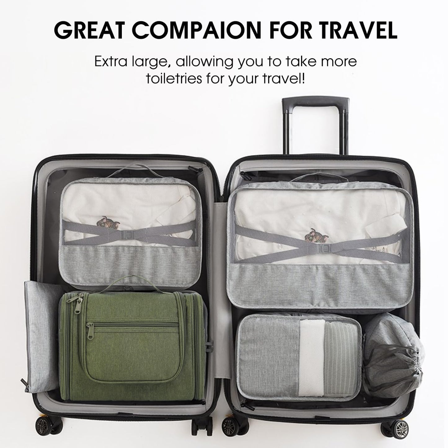 Large Hanging Toiletry Wash Bag Travel Makeup Cosmetic Organizer for Men Women by WANDF (Dark Green)