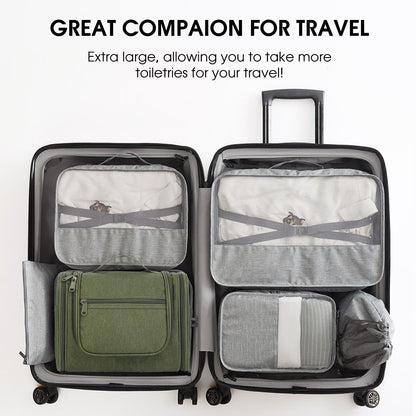 Large Hanging Toiletry Wash Bag Travel Makeup Cosmetic Organizer for Men Women by WANDF (Dark Green)