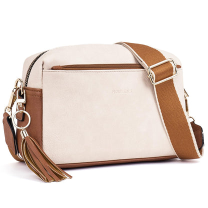 Roulens Triple Zip Small Crossbody Bag for women,Wide Strap Cell Phone Purse Shoulder Handbag Wallet with Credit Card Slots