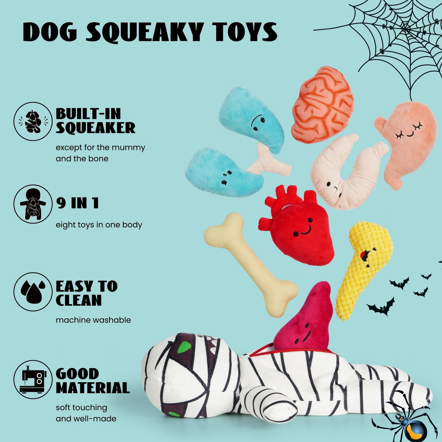 Nocciola Halloween Zombie Mummy Dog Toys with Organs: Funny Cool Squeaky Dog Chew Toys for Puppies, Small and Medium Size Dogs, Plush Stuffed Puzzle Toys for Dog Training Hide and Seek Pet Supplies