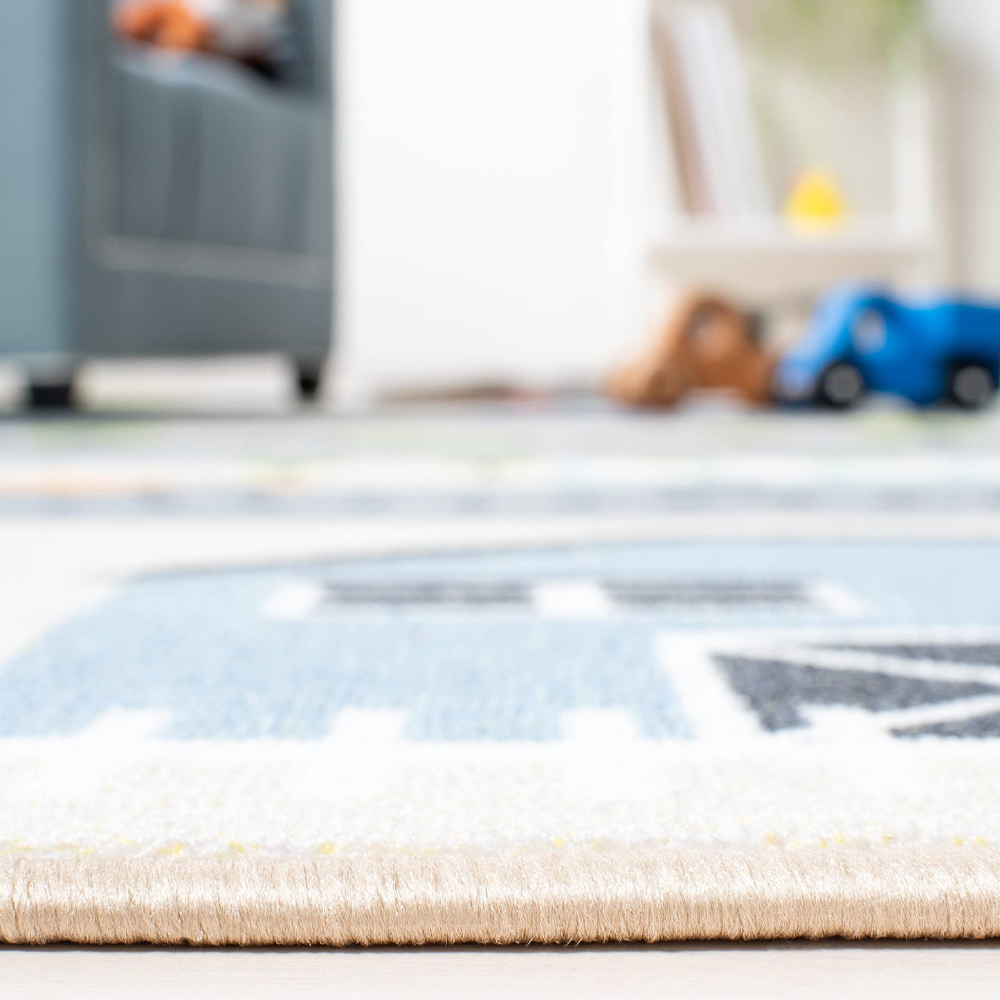 SAFAVIEH Washable Rug Kids Playhouse Collection - 2'2" x 8' Runner, Beige & Green, Slip Resistant & Easy to Clean, Ideal for Kids Room, Playroom, Nursery, Boys & Girls Room (KPH227A)