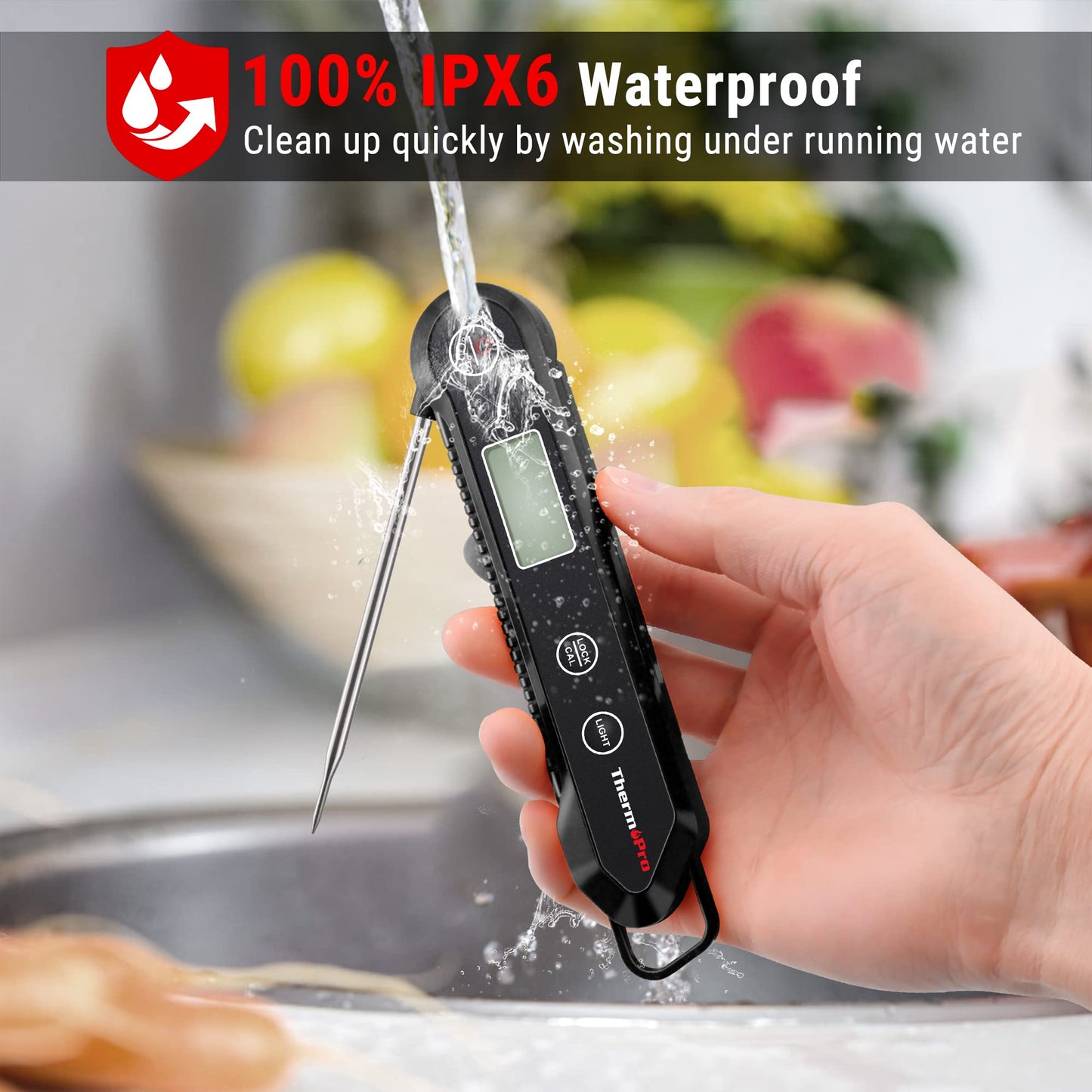 ThermoPro Digital Instant Read Meat Thermometer for Grilling Waterproof Kitchen Food Thermometer with Calibration & Backlight Smoker Oil Fry Candy Thermometer with Temperature Indicators