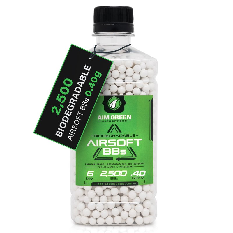 Aim Green Biodegradable Airsoft BBS, Premium-Grade 6mm Airsoft BBS, 40g, 2,500 Count