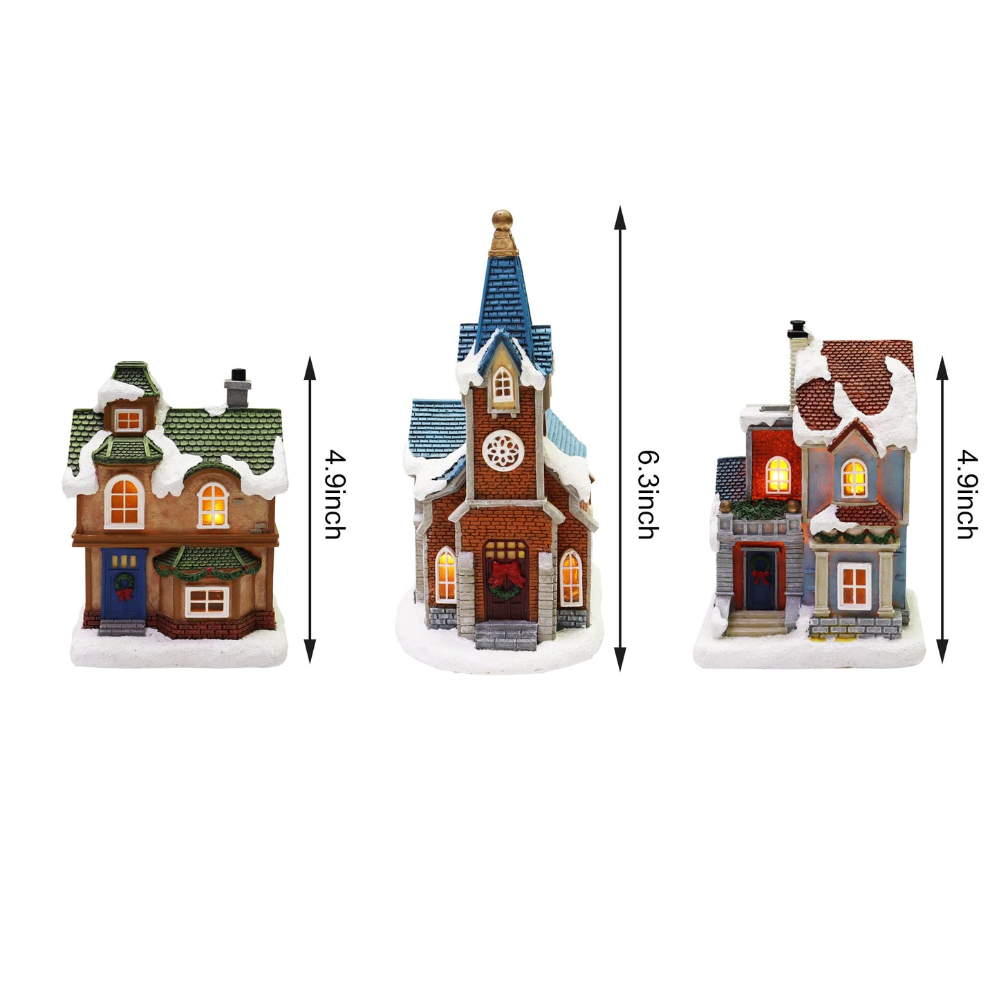 MOMENTS IN TIME Christmas Village Set 12-Piece with LED Lights Miniature Christmas Houses Church Lighted Holiday Décor for Tabletop Mantel Village Display Gift-Ready Packaging