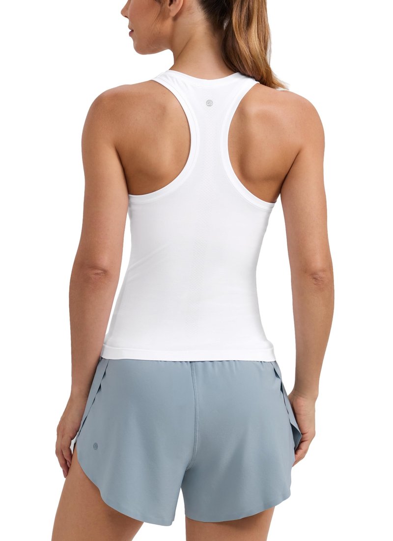 CRZ YOGA Seamless Workout Tank Tops for Women - Athletic Running Gym Sleeveless Shirts Crewneck Racerback Breathable White Medium