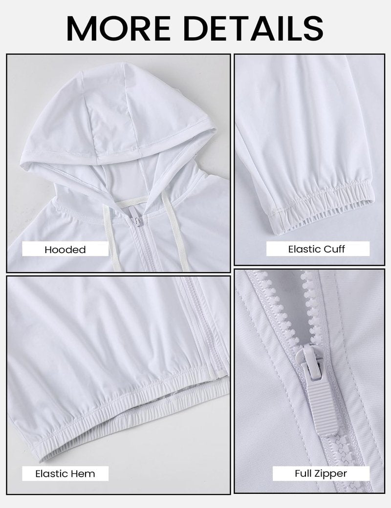 Wyeysyt Women's UPF 50+ UV Sun Protection Cropped Jackets Athletic Running Workout Shirts Zip Up Hoodie Outdoor Jackets(White-M)