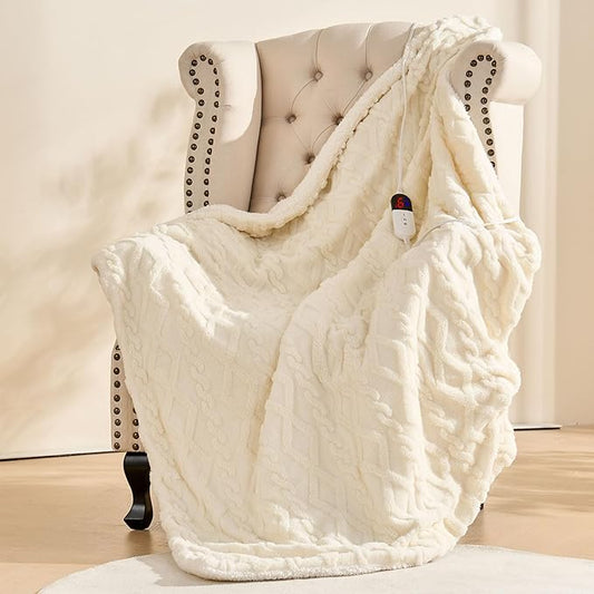 SnugLife Heated Blanket Electric Throw,50" x 60" Fast Heating Electric Blanket with 6 Heat Levels & 4 Hours Auto-Off,Ultra Coza & Warm Heated Throw with ETL Certification,Over-Heat Protection(White)