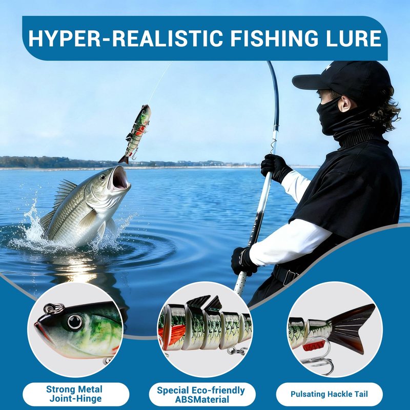 Keenjorika 3Pcs 8 Segment Swimbait Fishing Lure, Realistic Hard Bait with 3D Eyes & Natural Swimming Action, Slow Sinking Artificial Lure for Bass, Pike, Walleye, Trout, Freshwater Saltwater Fishing