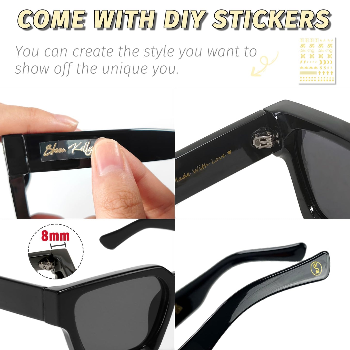SHEEN KELLY Retro Thick Rectangle Chunky Sunglasses Women Men Trendy Square Black Shades Tortie Frame Fashion 90s Glasses