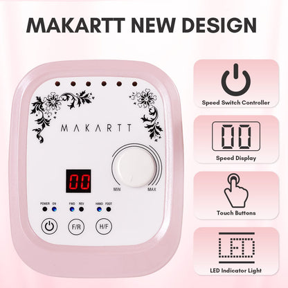 Makartt Electric Nail Drill - 35000RPM Rechargeable Efile with Coreless Motor, Nouvella Portable Nail Filer Machine for Acrylic Gel Removal with Drill Bits Set, Black