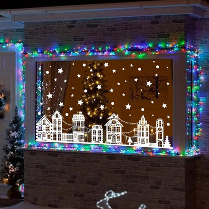 Vellibring 72" Christmas Window Clings,Winter House Window Decals White Simple Style Reusable Non Adhesive Street Scene Border Stickers for Home Cafe Shopping Mall Glass Door Christmas Decor