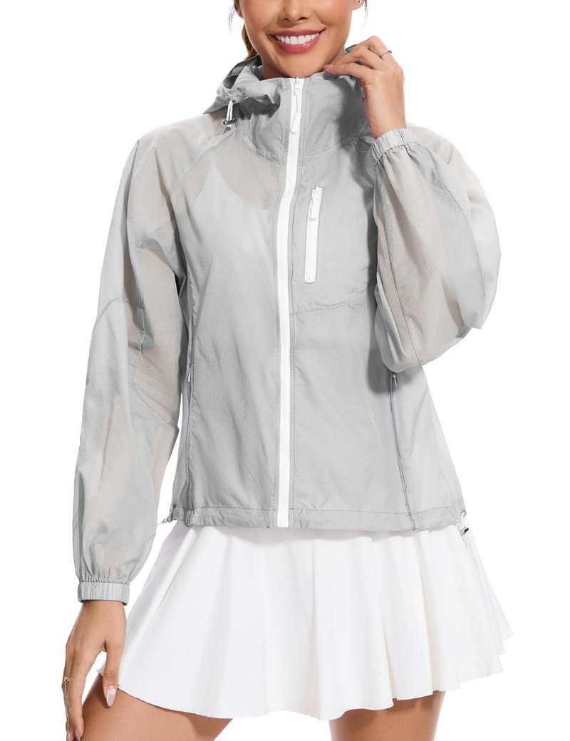 Avoogue Running Jackets for Women Lightweight Full Zip Cropped Workout Jacket Sun Protection Clothing Women Gray M