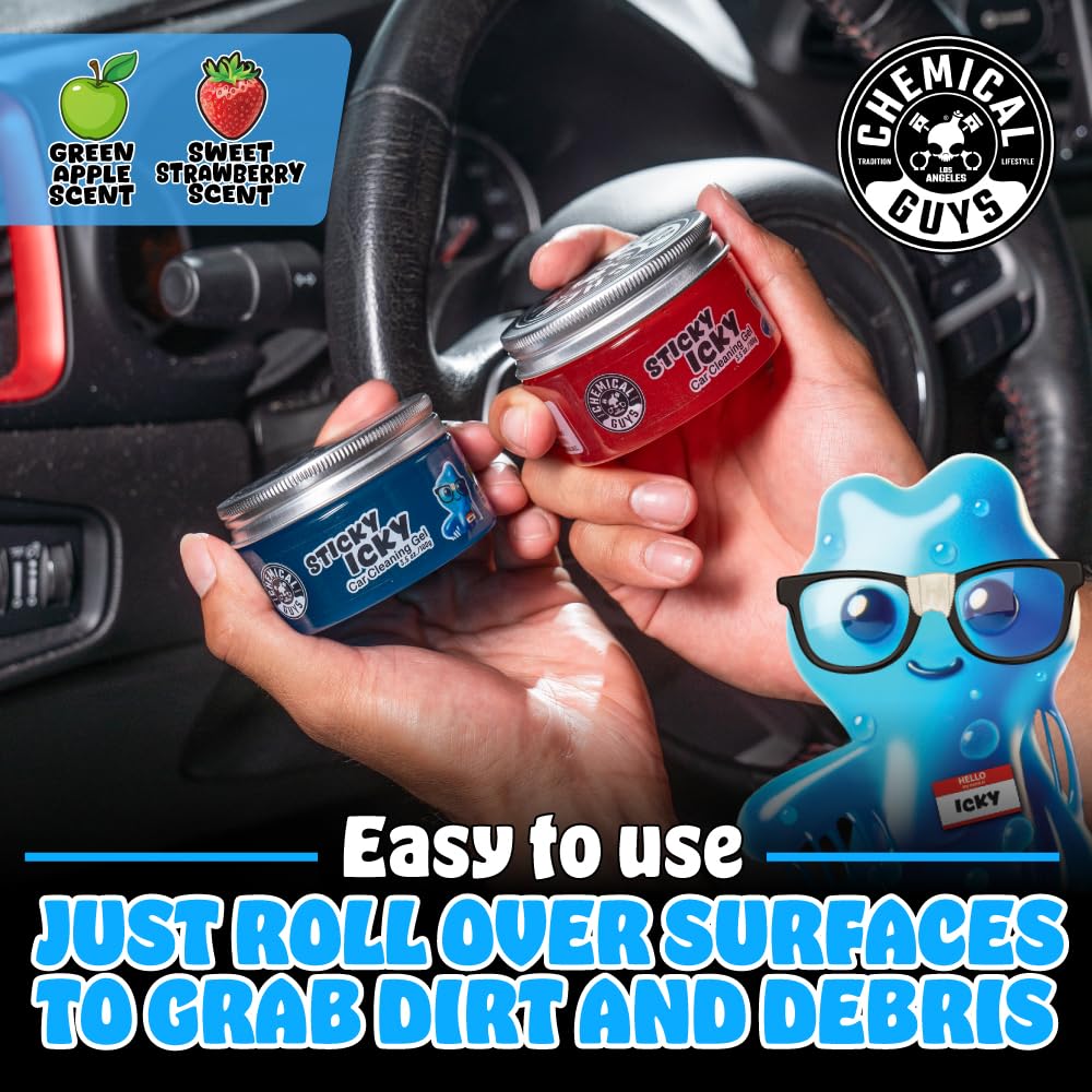 Chemical Guys Sticky Icky Car Cleaning Gel, Green Apple & Sweet Strawberry Scent - Detailing Kit, Car Dust Crevice Cleaner, Slime Auto Air Vent, Cleaning Putty for Keyboard Cleaner (2 Pack) - CJK1002