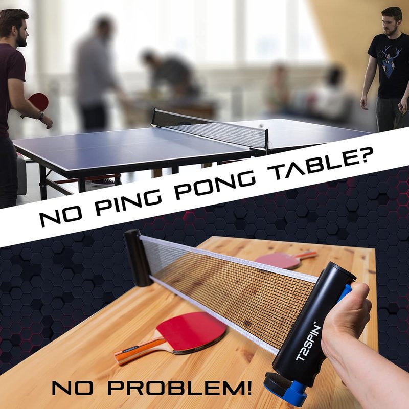 T2Spin Premium Retractable Ping Pong Net for Any Table - Portable Table Tennis Net -Ping Pong Net with Clamps -Table Tennis Accessories - Comes with Large Storage Bag