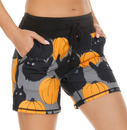 MOUEEY Women's Workout Hiking Shorts Running Athletic Gym Shorts with Pockets (Black Cat, Small)
