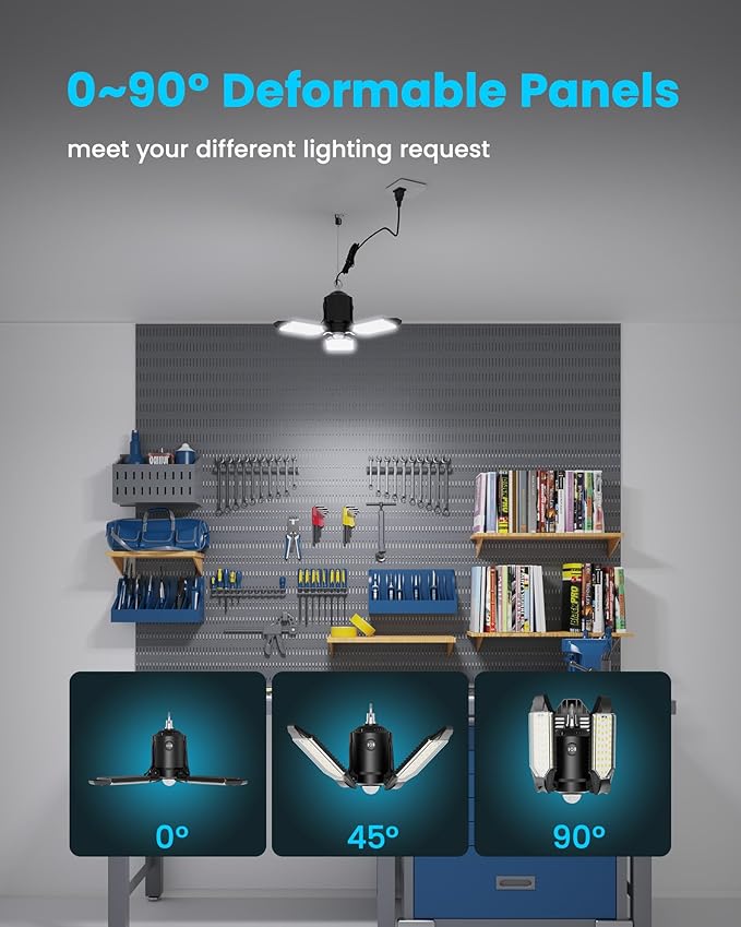 Garage Motion Sensor Lights Plug-in 2Pack, 8000LM Super Bright Motion Activated LED Shop Light, 360° Detection & Retractable Steel Wire, Indoor Motion Light Bulb for Attic/Barn
