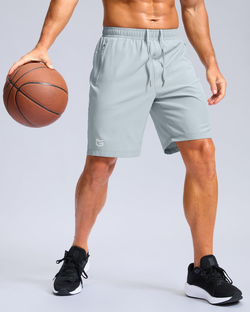 G Gradual Men's Athletic Running Shorts with Zipper Pockets Quick Dry 7"/ 5"/ 9" Workout Gym Shorts for Basketball Hiking(Light Grey,9M)
