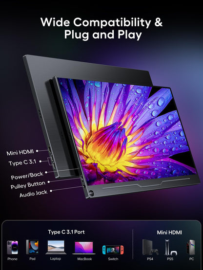 UPERFECT Portable Monitor 18.5 Inch 120Hz, Portable Gaming Monitor 1080p FHD 100% sRGB Matte Screen, IPS HDR FreeSync Speaker HDMI USB C Monitor, VESA & Smart Cover