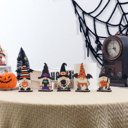 SY Super Bang 5pcs Halloween Wooden Decorations, Halloween Tabletop Centerpiece Gnome Decoration, for Home Indoor Holiday Party Decor Supplies.