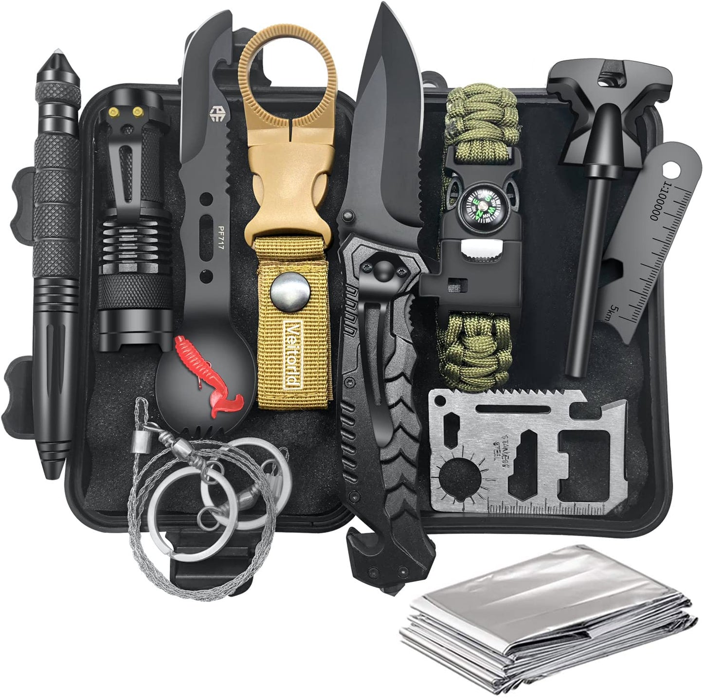 VEITORLD Gifts for Men Dad Him Christmas - Survival Gear and Equipment 12 in 1, Survival Kits - Cool Unique Fishing Hunting Birthday Gifts for Husband Teen Boy Boyfriend Women, Mens Stocking Stuffers