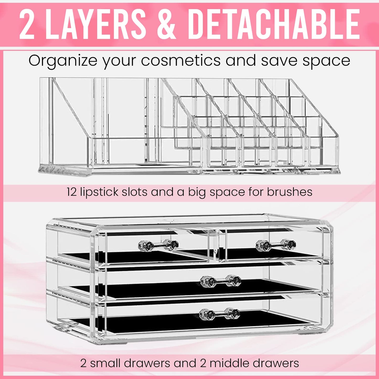 Home and Garden Products Cosmetic Organiser Drawers Clear Acrylic Jewellery Box Makeup Storage Case